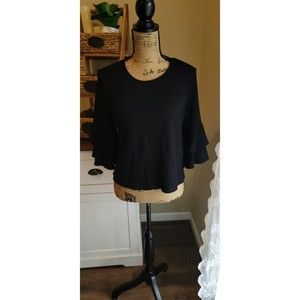 Anthropology W5 Blouse size small ruffle bell sleeve black boho Casual Classy
